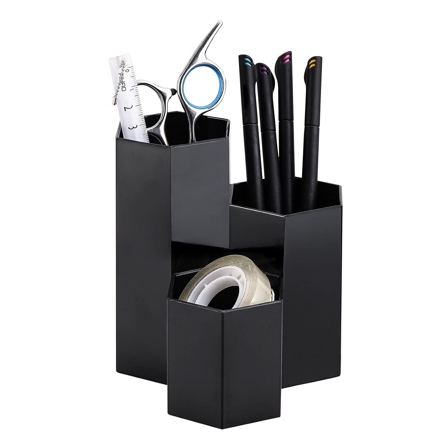 Makeup Brush Holder Organizer, 3 Slot Plastic Cosmetics Brushes Pen Storage Solution, Black
