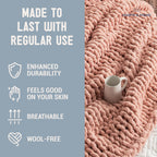 Chunky Knit Blanket Throw - 50"X60" 3.7 Lbs.- Soft Chenille Yarn Knitted Blanket -Machine Washable Crochet Blanket - Handmade Cable Knit Throw Blanket for Couch, Bed (Blush Pink)