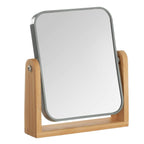 Double Sided 3X Magnifying Makeup Mirror with Bamboo Stand,Small Desk Table Mirror with 360° Rotation,Standing Portable Cosmetic Mirror,Good for Shower,Shaving and Traveling-Grey