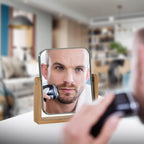 Double Sided 3X Magnifying Makeup Mirror with Bamboo Stand,Small Desk Table Mirror with 360° Rotation,Standing Portable Cosmetic Mirror,Good for Shower,Shaving and Traveling-Grey