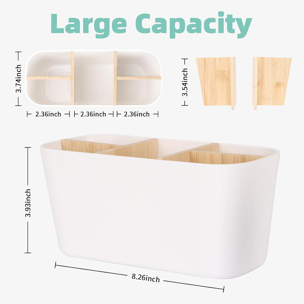 Toothbrush Holders for Bathrooms Bamboo Toothbrush and Toothpaste Holder Electric Tooth Brush Holder Large Toothbrush Organizer for Bathroom Countertop Detachable Toothbrush Storage