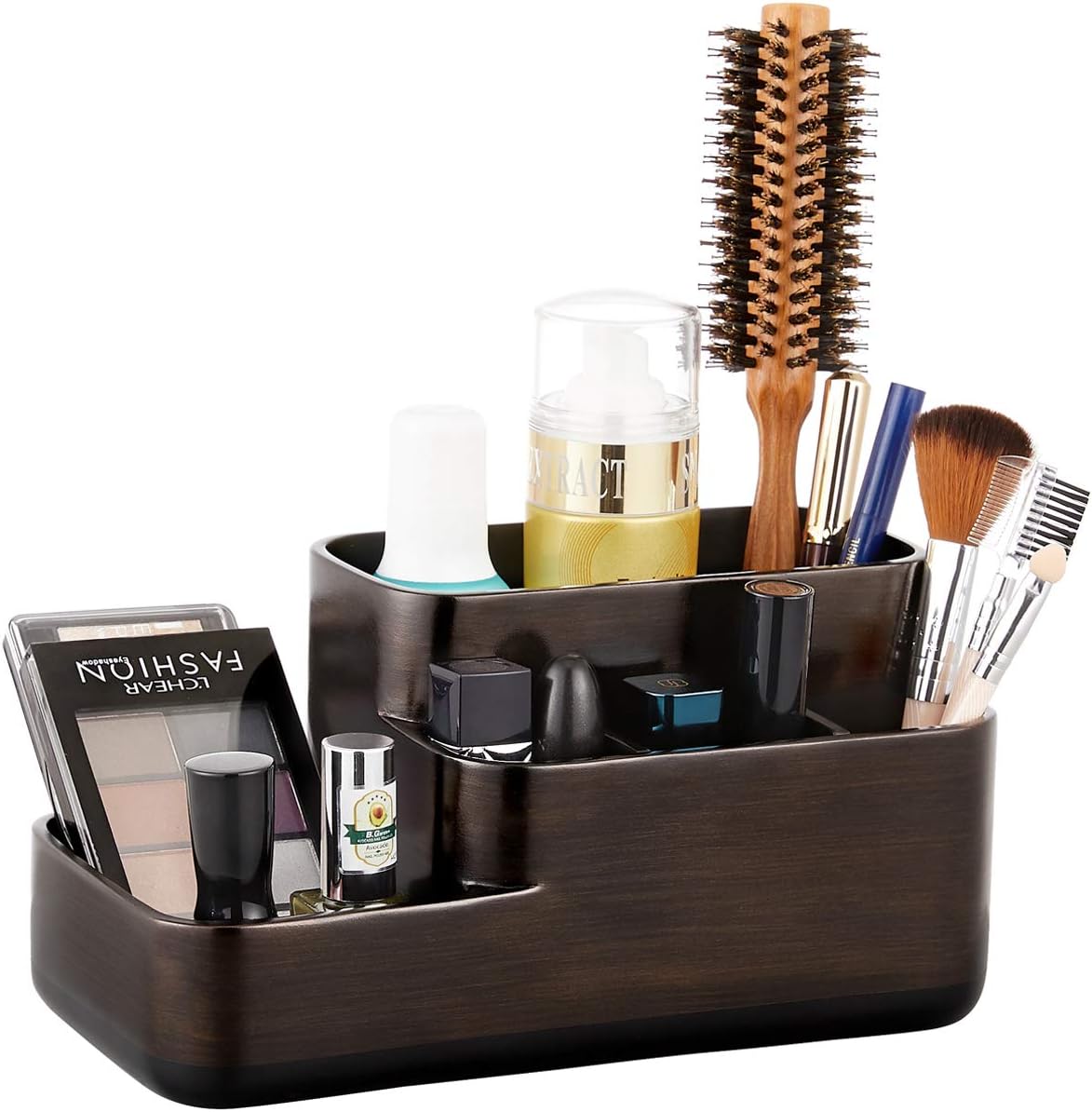 Toothbrush Holder Organizer - Multi-Functional Bathroom Storage for Makeup, Skincare, and Accessories - White Marble Look Countertop Organizer for Sink and Vanity Spaces