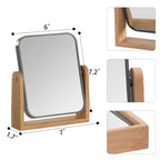 Double Sided 3X Magnifying Makeup Mirror with Bamboo Stand,Small Desk Table Mirror with 360° Rotation,Standing Portable Cosmetic Mirror,Good for Shower,Shaving and Traveling-Grey