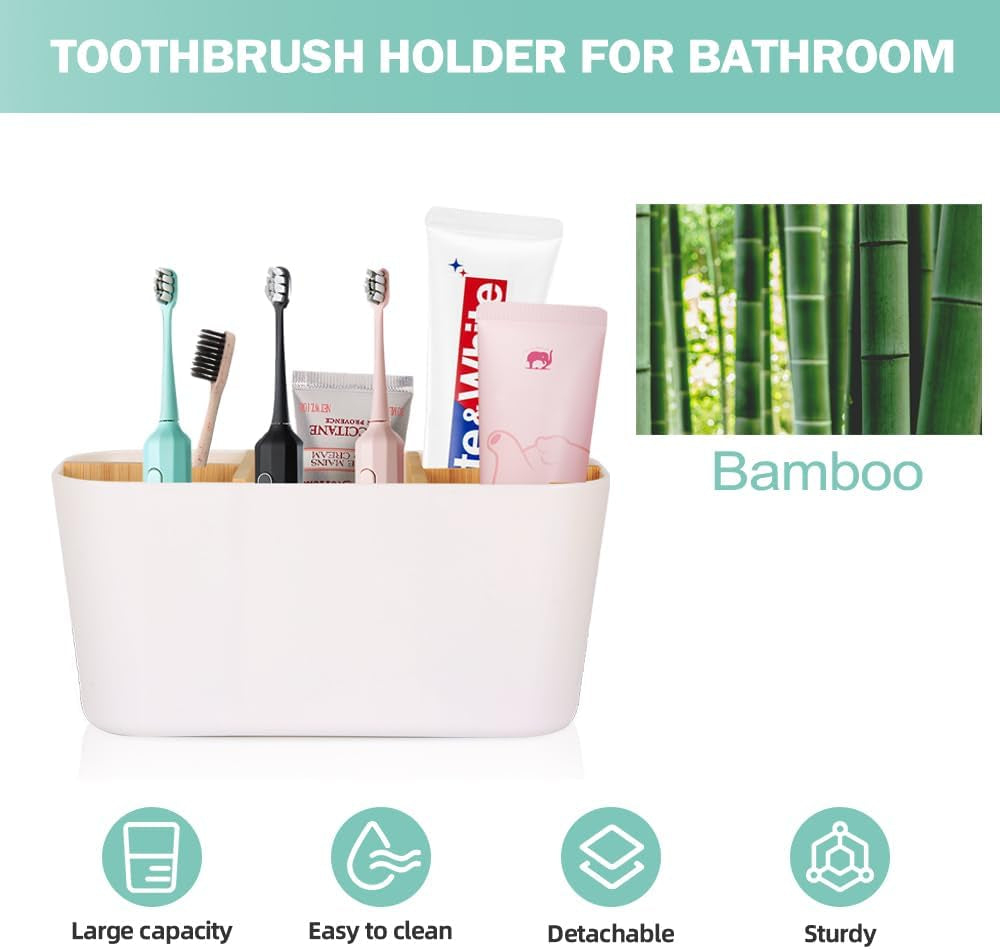 Toothbrush Holders for Bathrooms Bamboo Toothbrush and Toothpaste Holder Electric Tooth Brush Holder Large Toothbrush Organizer for Bathroom Countertop Detachable Toothbrush Storage