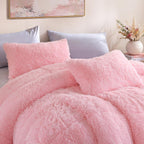 Fluffy Queen Comforter Set, Faux Fur Pink Comforter Set Queen Size, Luxury Fuzzy Bedding Set, Soft Shaggy Bed Set Pink for All Season, 3 Pieces - 1 Comforter & 2 Pillowcases