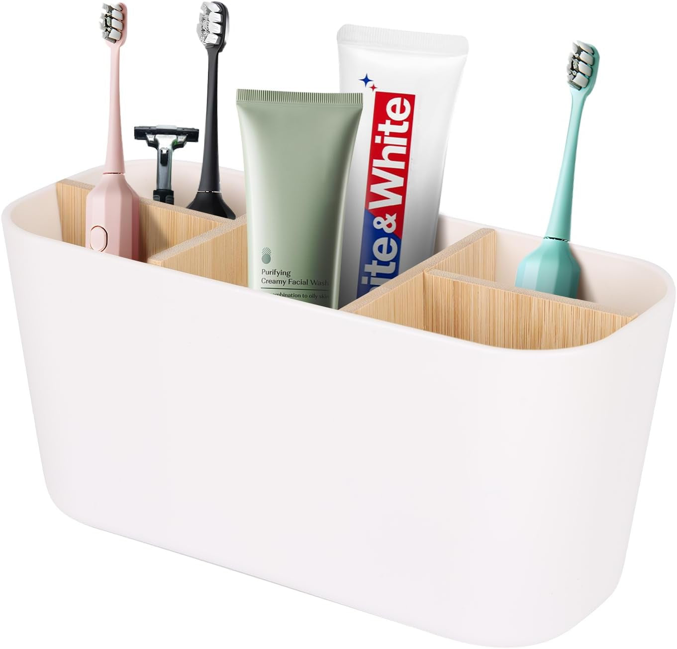 Toothbrush Holders for Bathrooms Bamboo Toothbrush and Toothpaste Holder Electric Tooth Brush Holder Large Toothbrush Organizer for Bathroom Countertop Detachable Toothbrush Storage