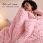 Fluffy Queen Comforter Set, Faux Fur Pink Comforter Set Queen Size, Luxury Fuzzy Bedding Set, Soft Shaggy Bed Set Pink for All Season, 3 Pieces - 1 Comforter & 2 Pillowcases